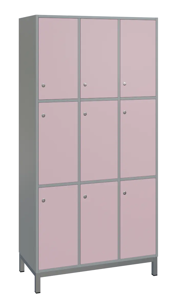 SBS-3333 šatní skříň 9-boxová, 1800x900x400 mm, kovové nohy, korpus šedý, dvířka pastelově růžová